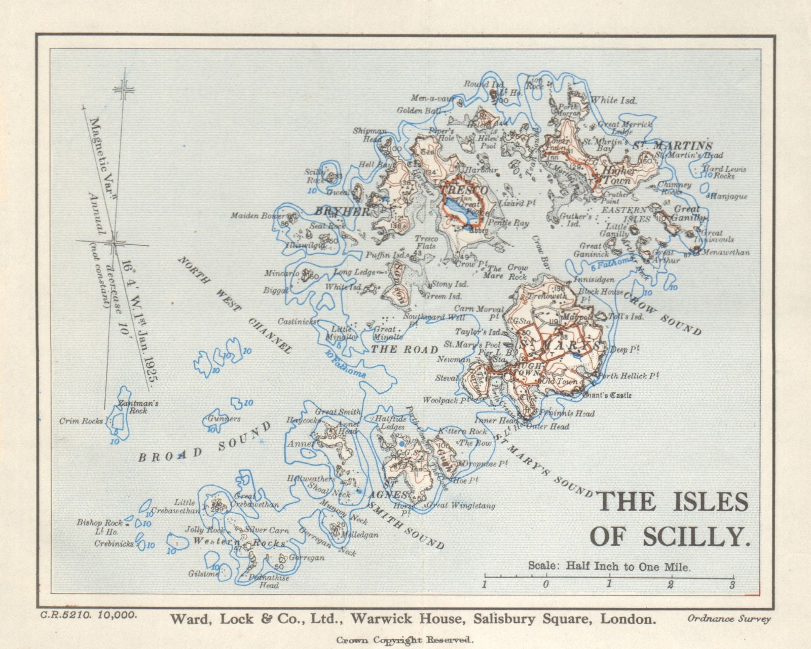 ISLES OF SCILLY.St Mary's Tresco St Agnes St Martin's Bryher. WARD LOCK 1936 map